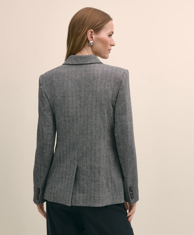 Wool-Blend Double-Breasted Herringbone Jacket