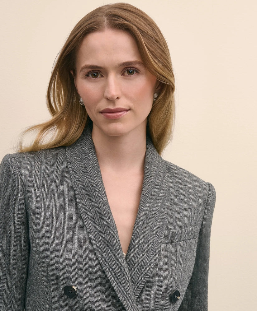 Wool-Blend Double-Breasted Herringbone Jacket
