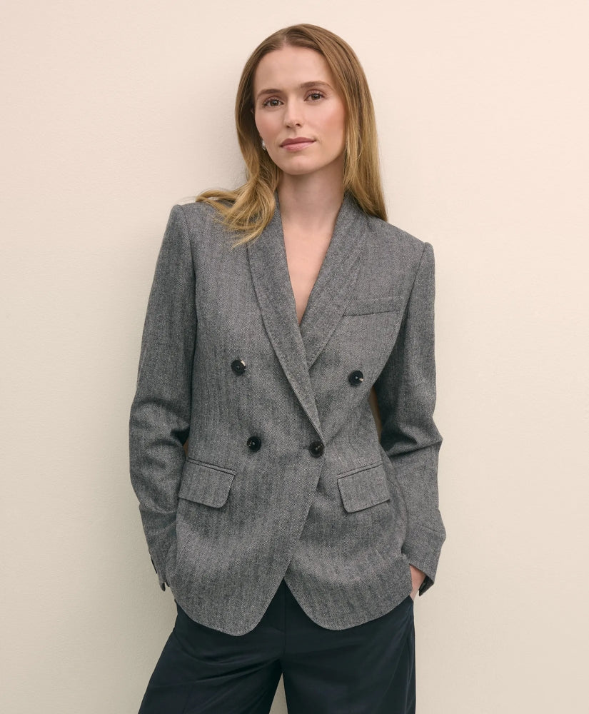 Wool-Blend Double-Breasted Herringbone Jacket