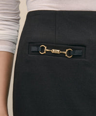 Wool Blend Horsebit-Trim Pencil Skirt