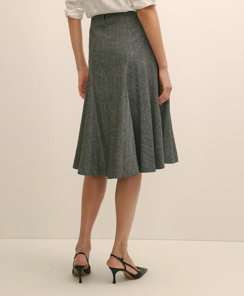 Wool-Blend Pleated Herringbone Skirt