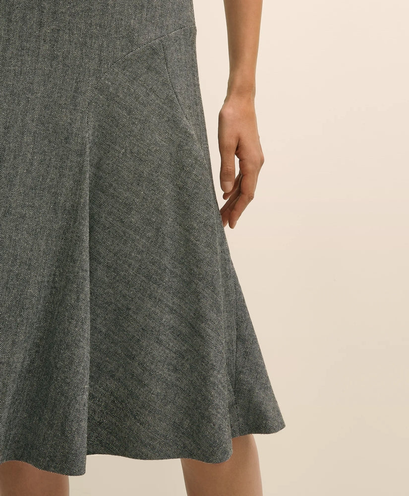 Wool-Blend Pleated Herringbone Skirt
