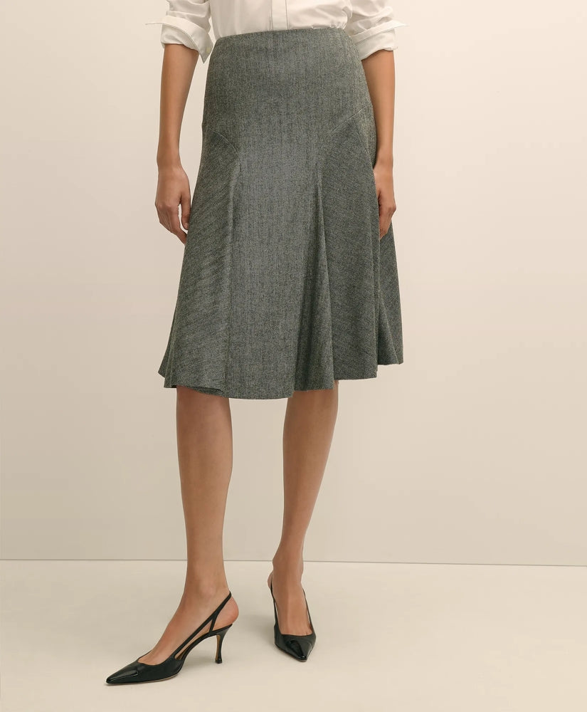 Wool-Blend Pleated Herringbone Skirt