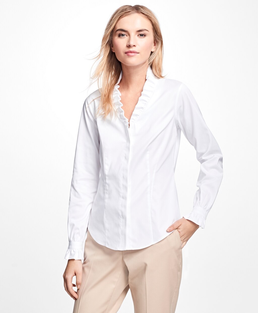 Non-Iron Ruffle Pinpoint Oxford Dress Shirt