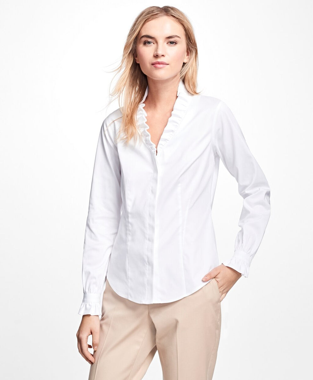 Non-Iron Ruffle Pinpoint Oxford Dress Shirt