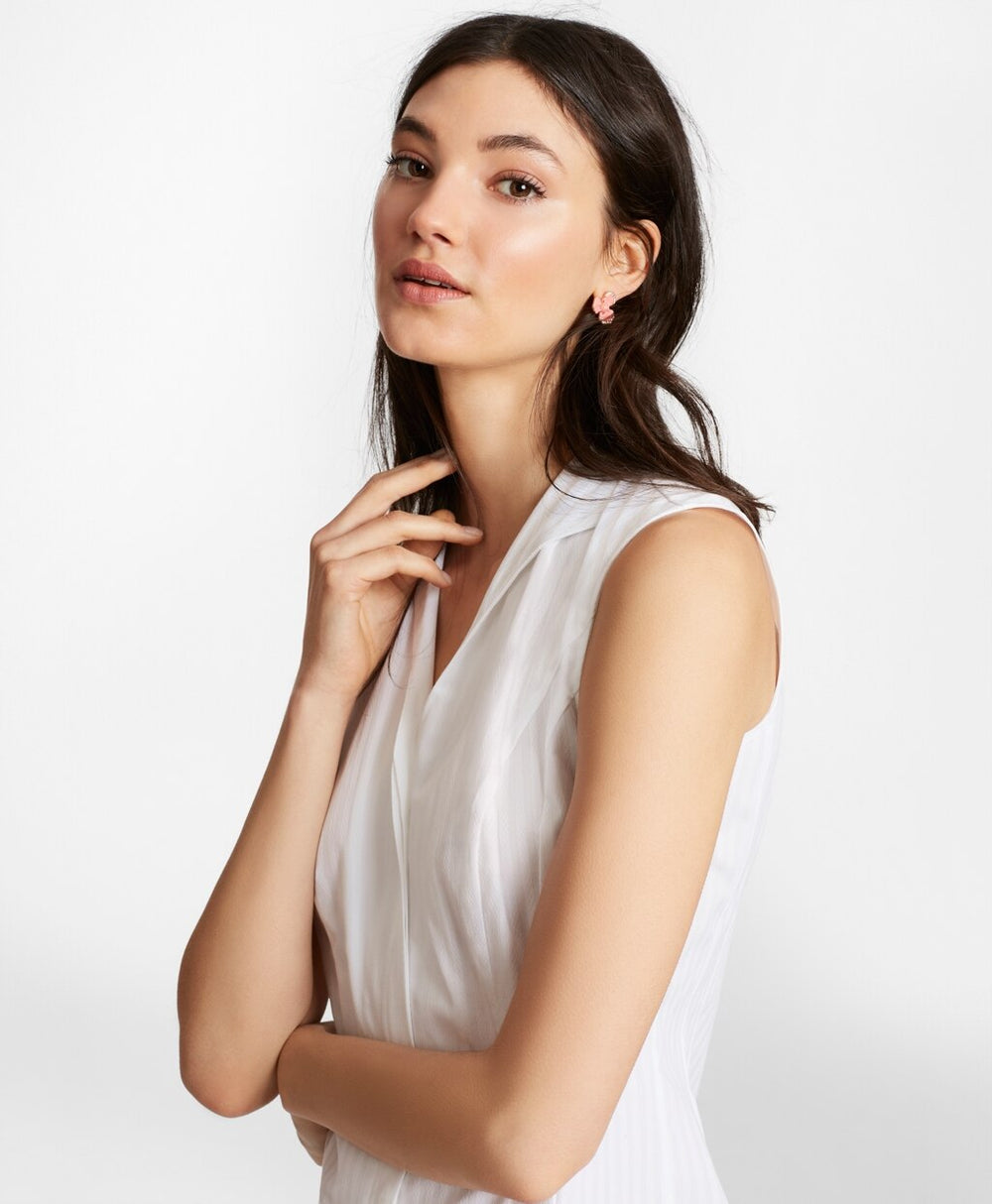 Diamond-Stripe Dobby Cotton Sleeveless Blouse