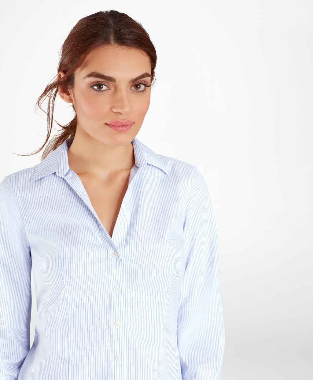 Non-Iron Tailored-Fit Striped Three-Quarter-Sleeve Supima® Cotton Stretch Shirt