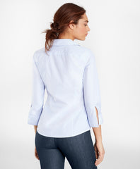 Non-Iron Tailored-Fit Striped Three-Quarter-Sleeve Supima® Cotton Stretch Shirt
