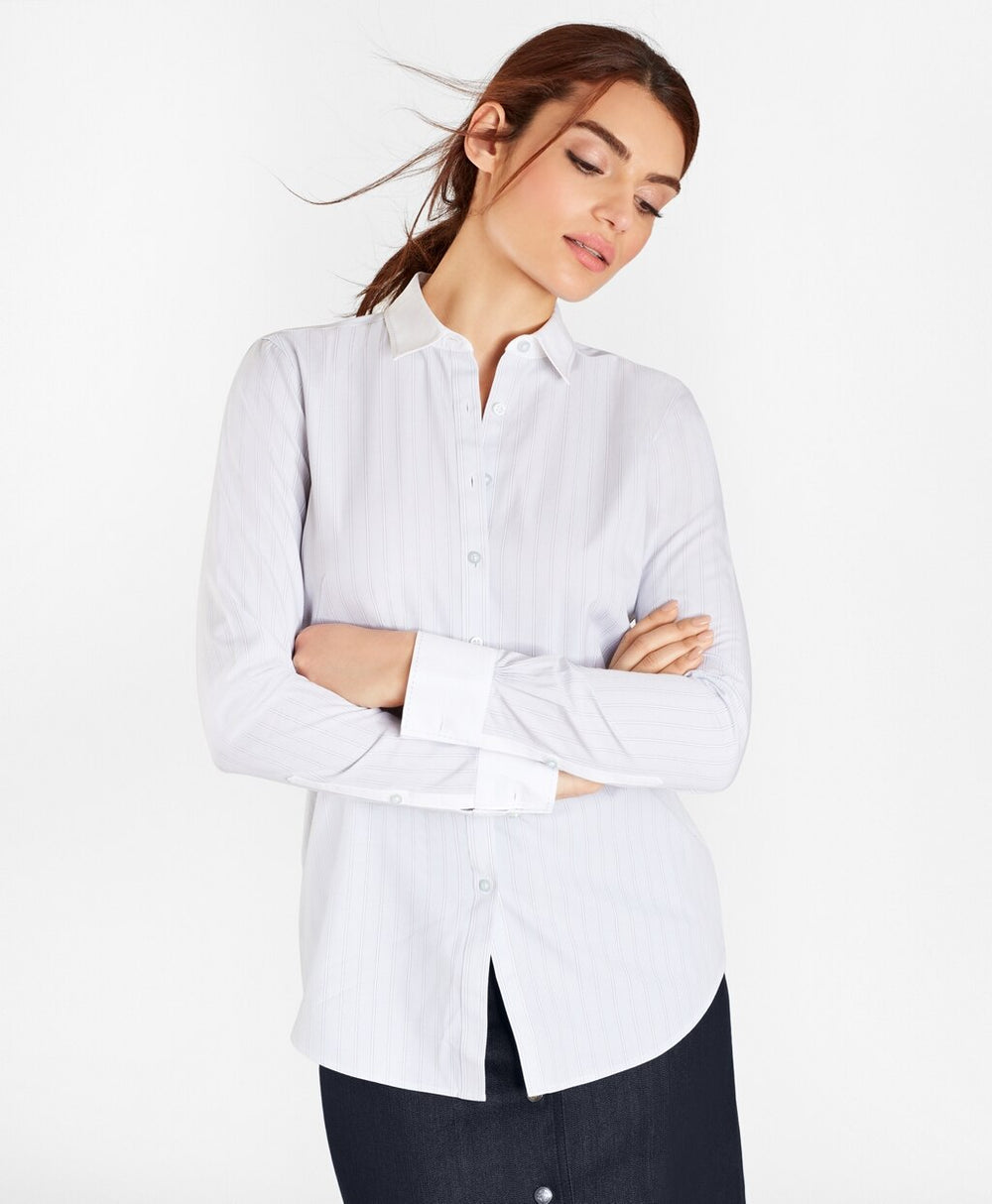 Non-Iron Striped Supima® Cotton Stretch Poplin Fitted Shirt