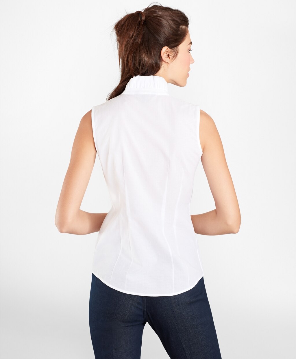 Non-Iron Supima® Cotton Dobby Ruffle-Collar Sleeveless Blouse