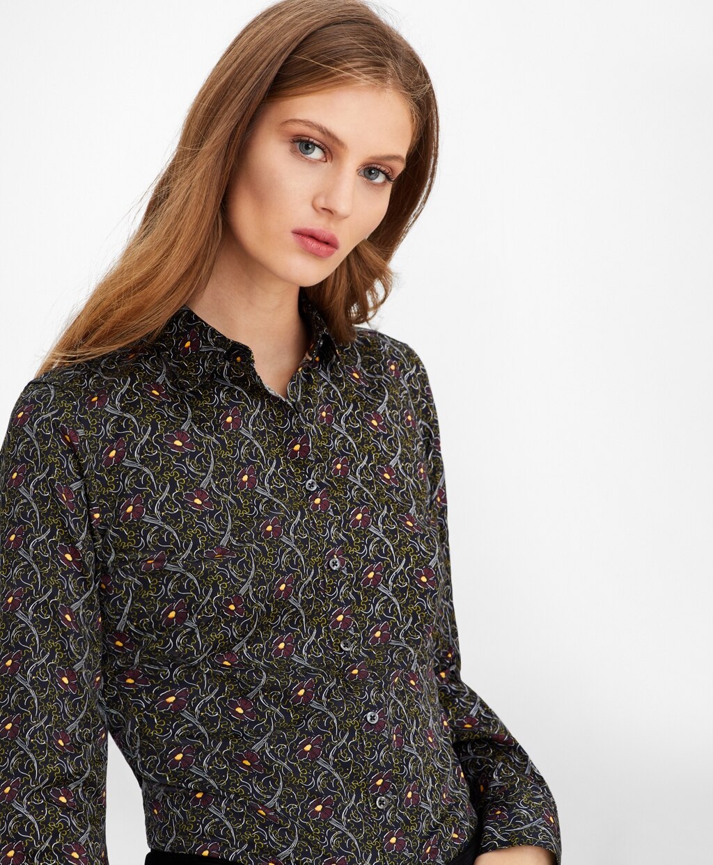 Violet-Print Cotton Sateen Fitted Shirt