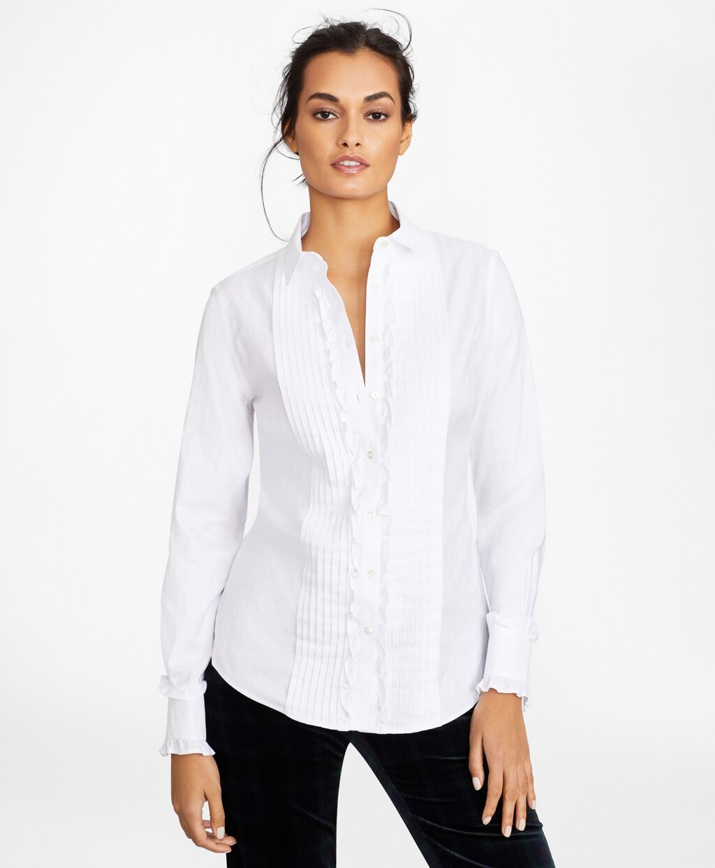 Non-Iron Tailored Fit Cotton Dobby Ruffled Tuxedo Shirt