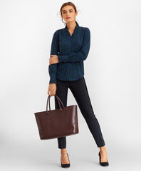 Non-Iron Black Watch Tartan Supima® Cotton-Blend Ruffle-Collar Blouse