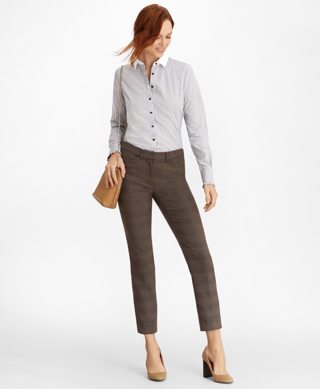 Non-Iron Gingham Supima® Cotton Dobby Contrast-Collar Fitted Shirt