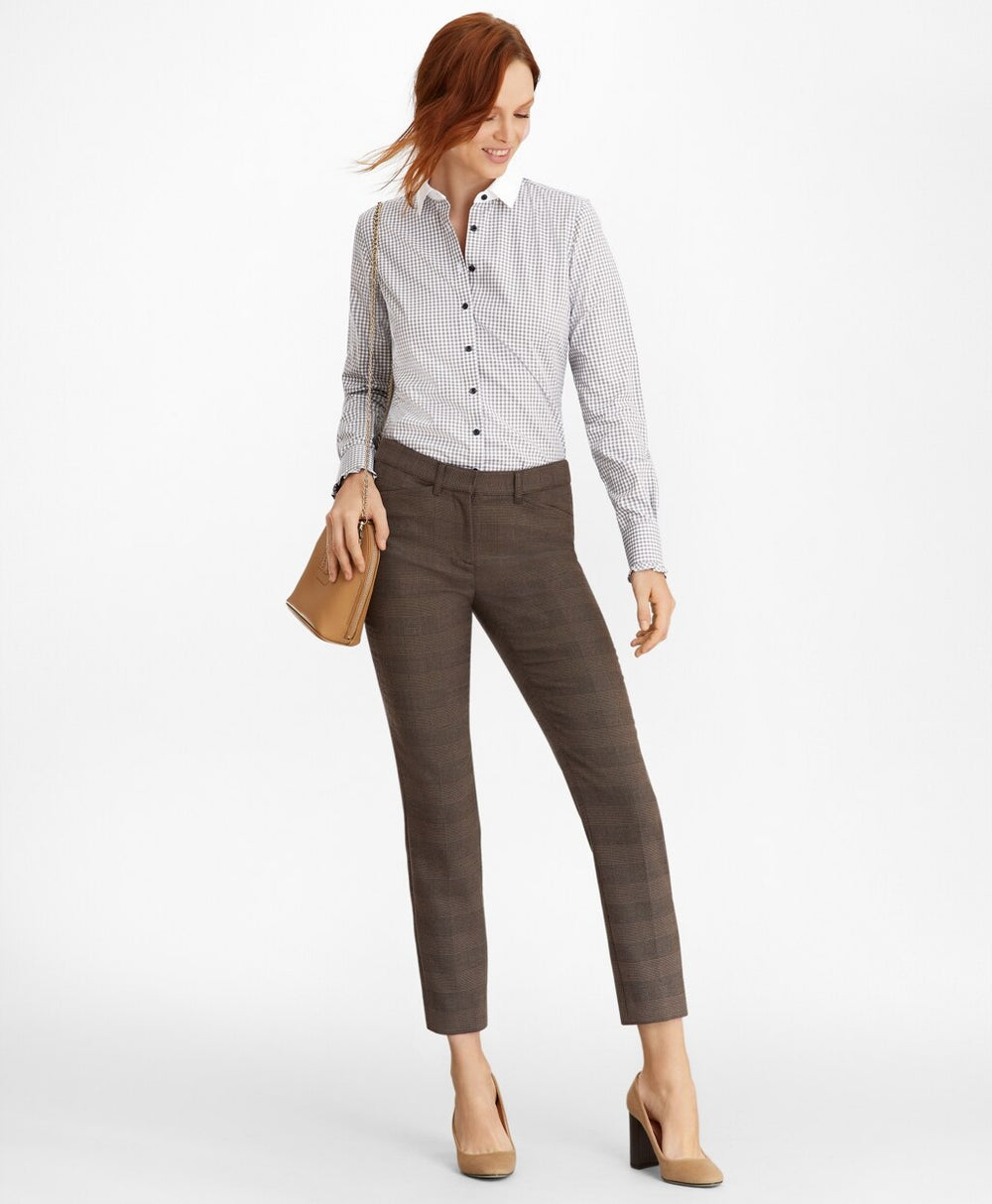 Non-Iron Gingham Supima® Cotton Dobby Contrast-Collar Fitted Shirt