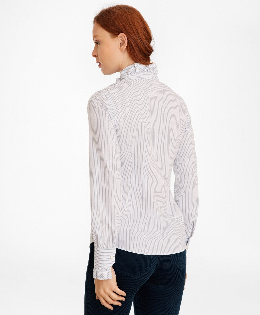 Non-Iron Striped Supima® Cotton Ruffle-Collar Blouse