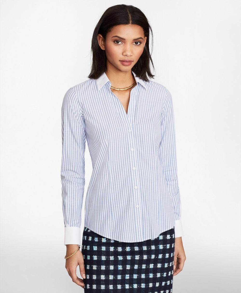 Non-Iron Striped Supima® Cotton Poplin Contrast-Collar Fitted Shirt