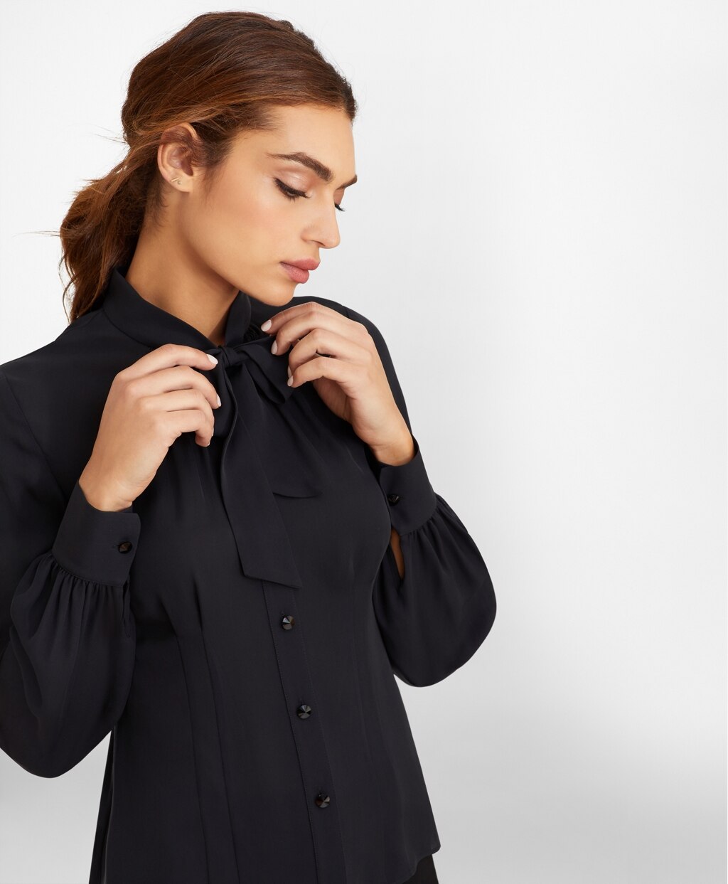 Bow-Neck Silk Georgette Blouse