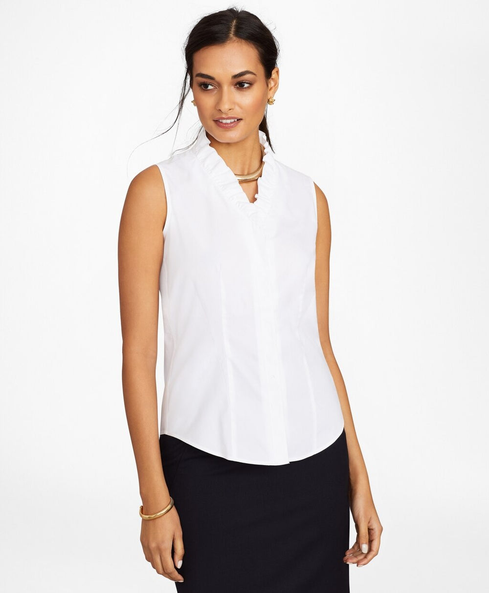 Non-Iron Stretch Supima® Cotton Sleeveless Ruffled Blouse