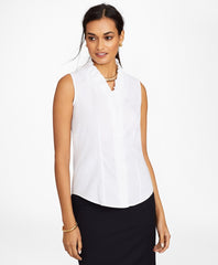 Non-Iron Stretch Supima® Cotton Sleeveless Ruffled Blouse