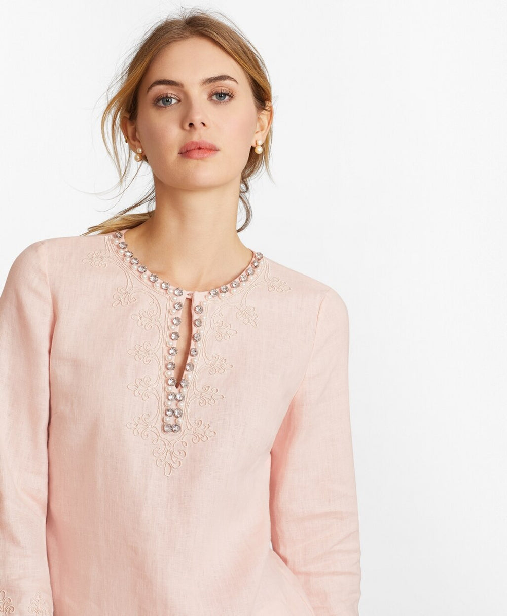 Rhinestone-Embellished Linen Tunic