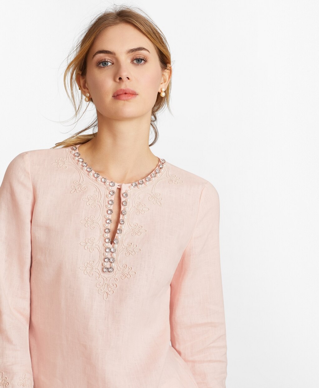Rhinestone-Embellished Linen Tunic