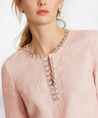 Rhinestone-Embellished Linen Tunic