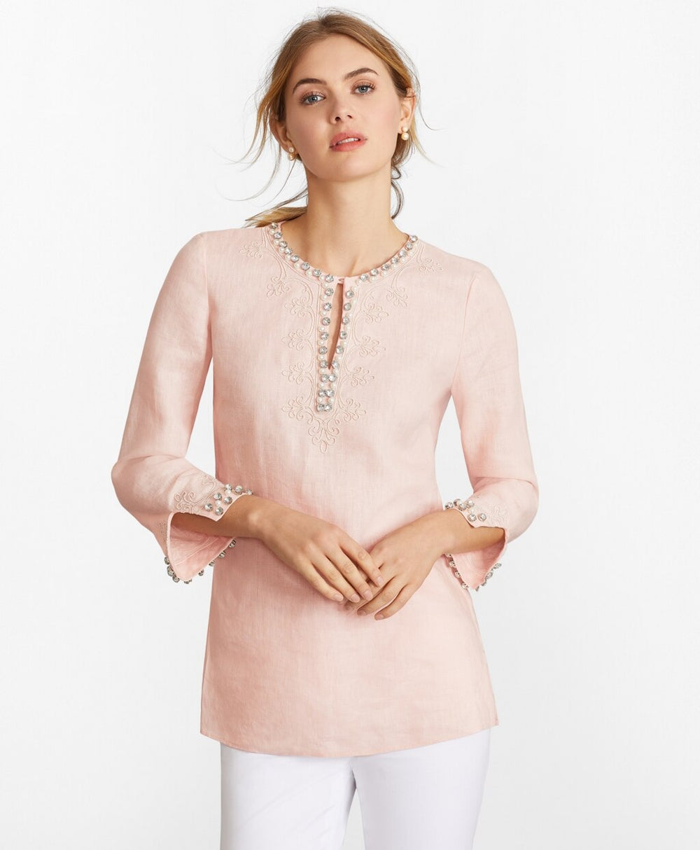 Rhinestone-Embellished Linen Tunic