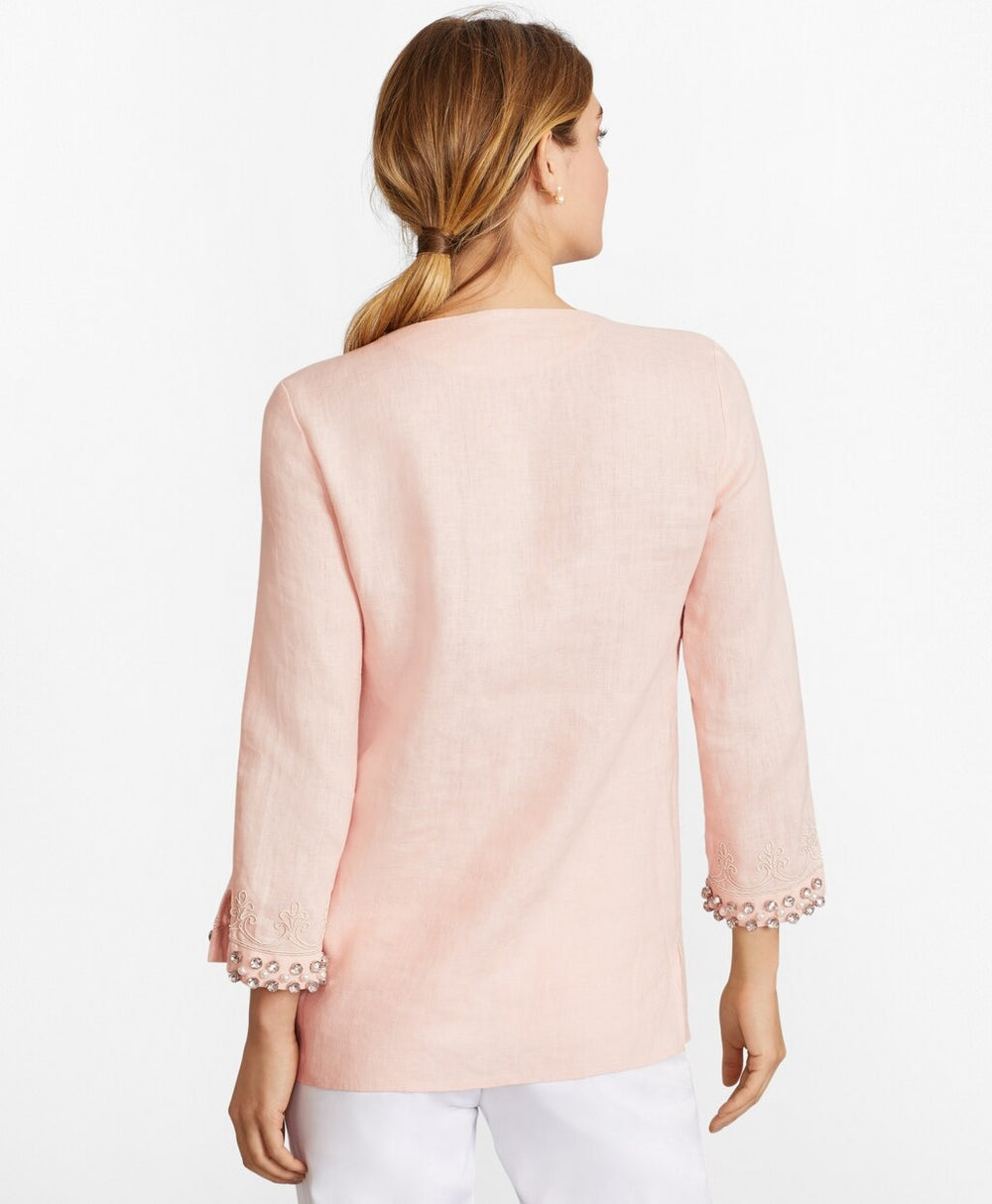 Rhinestone-Embellished Linen Tunic