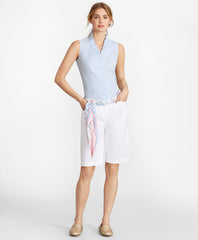Non-Iron Striped Supima® Cotton Ruffle-Collar Sleeveless Blouse