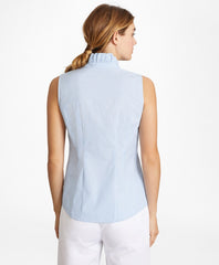 Non-Iron Striped Supima® Cotton Ruffle-Collar Sleeveless Blouse
