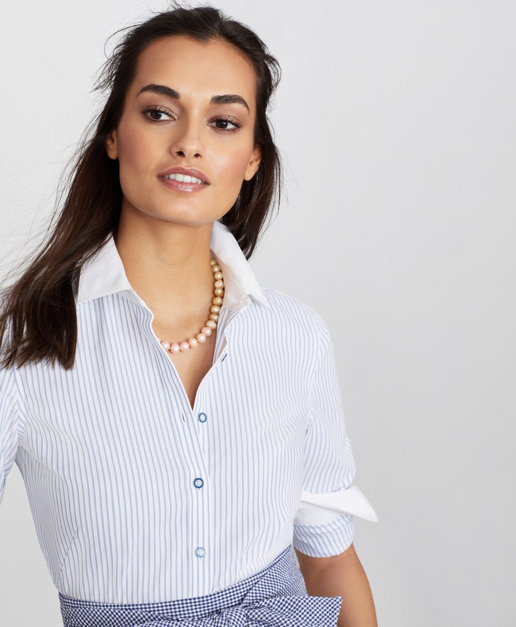 Non-Iron Striped Supima® Cotton Dobby Contrast-Collar Fitted Shirt