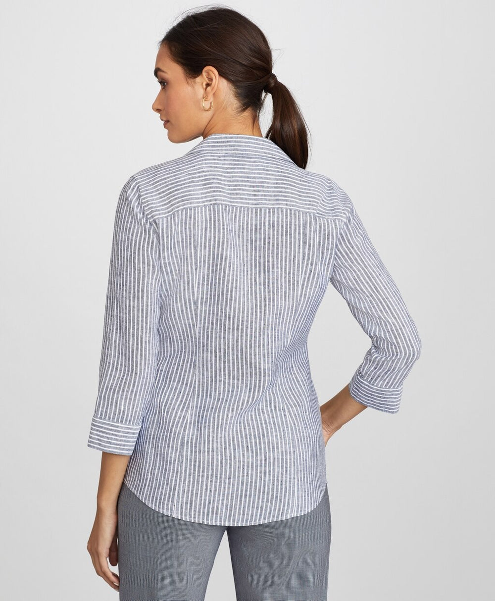 Striped Linen Three-Quarter-Sleeve Shirt