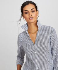 Striped Linen Three-Quarter-Sleeve Shirt