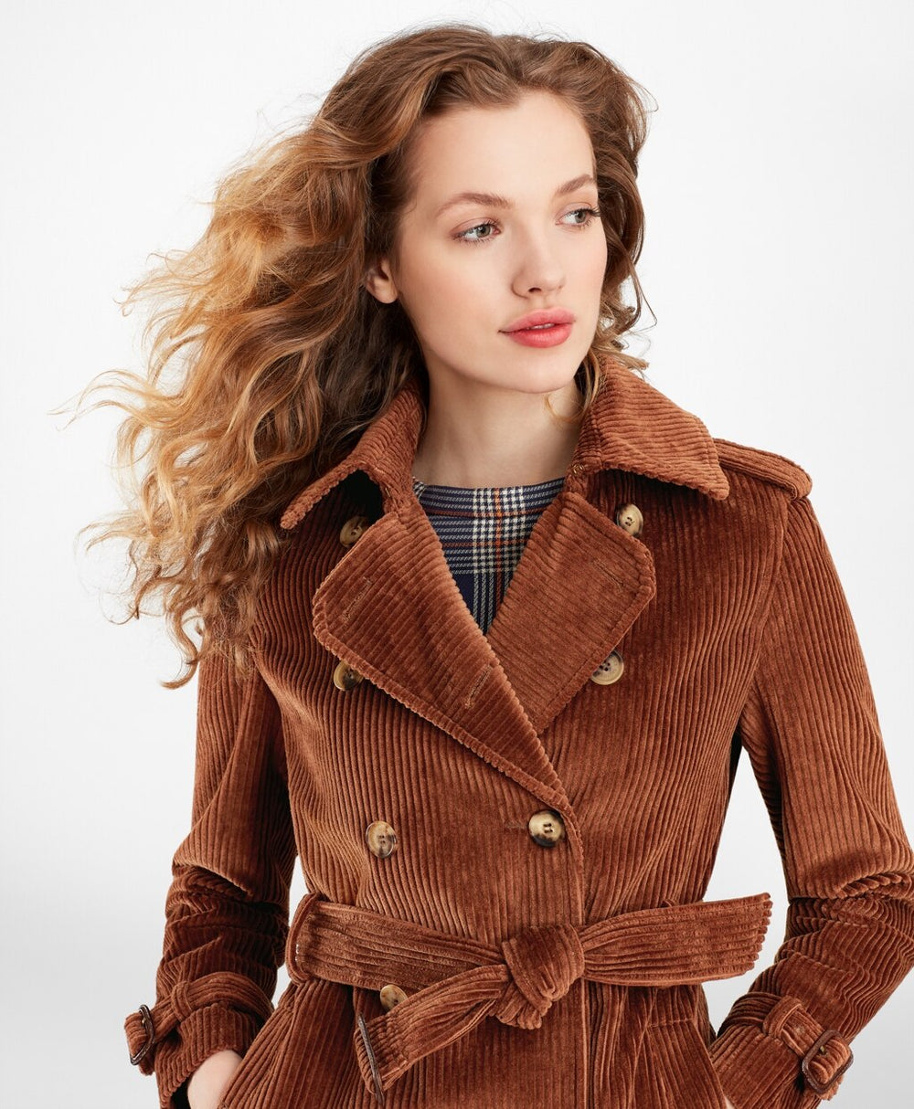 Water-Repellent Cotton Corduroy Trench Coat