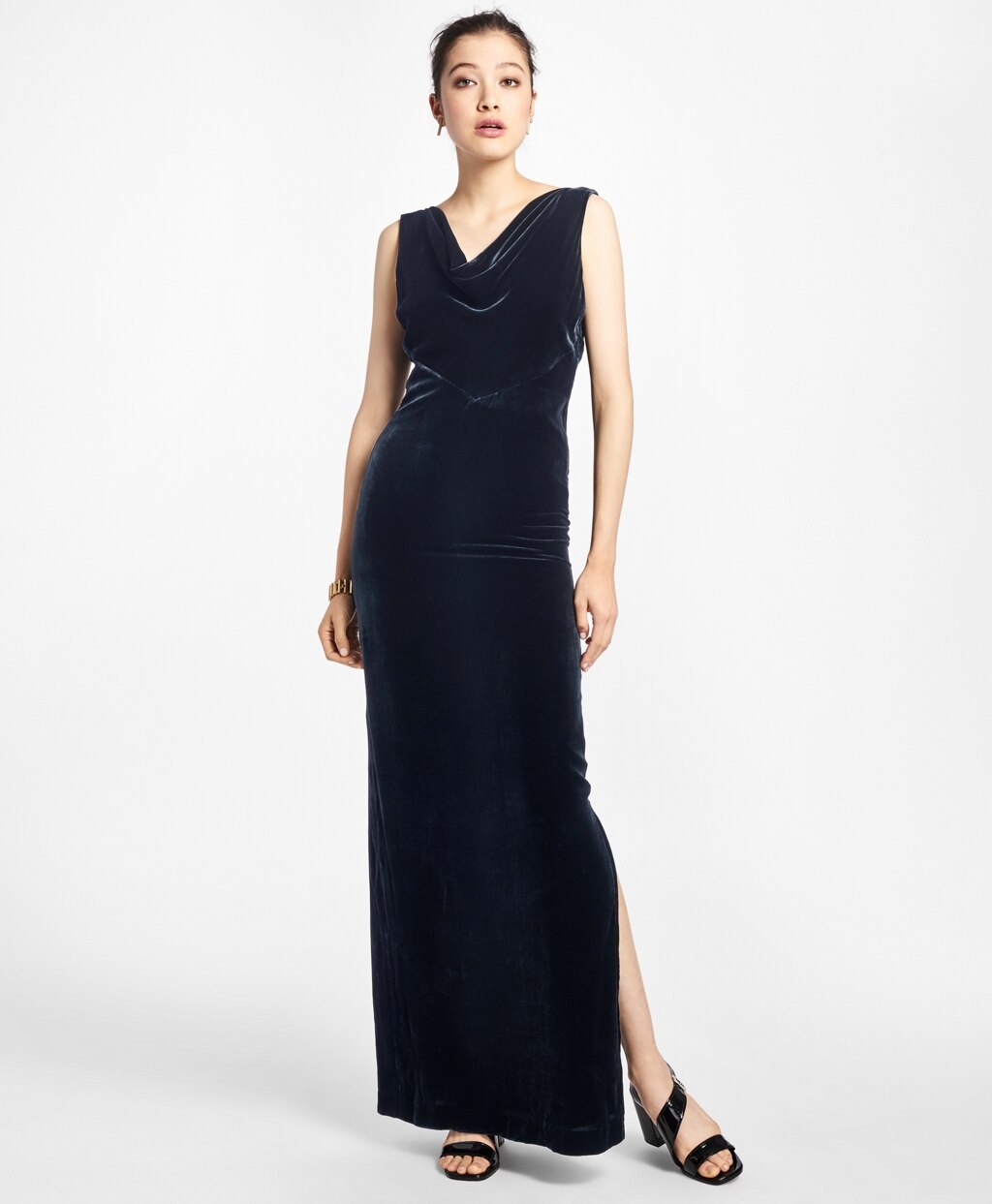 Sleeveless Silk-Blend and Velvet Evening Gown