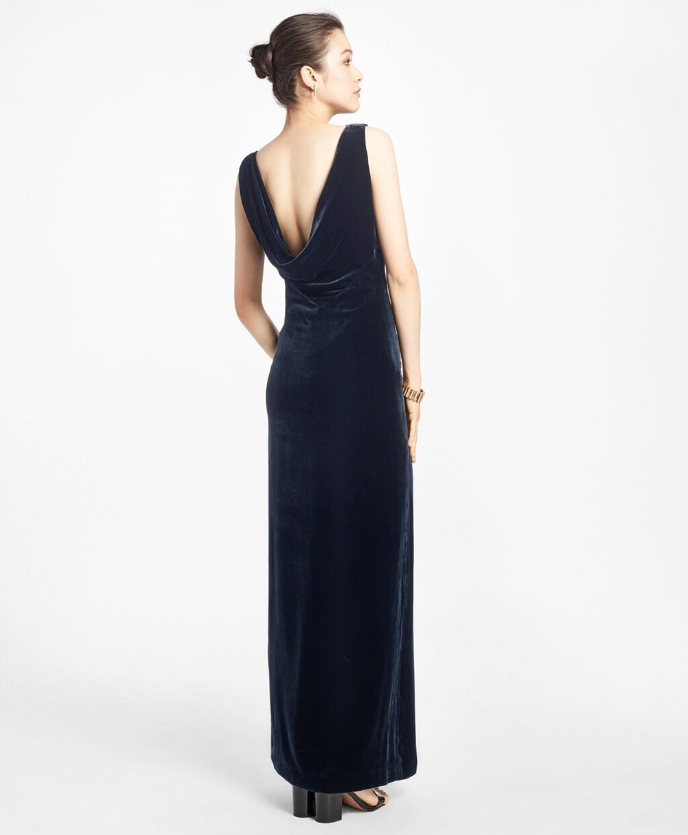 Sleeveless Silk-Blend and Velvet Evening Gown