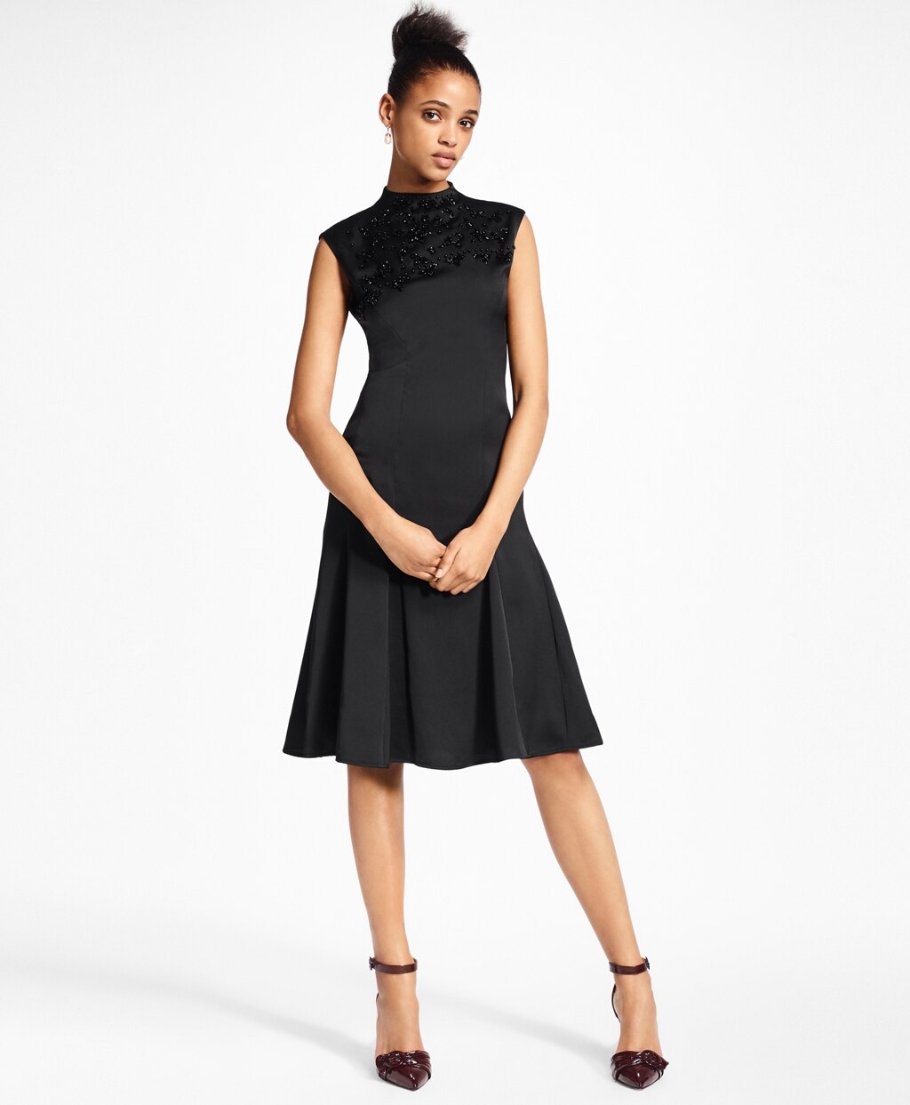 Beaded Satin A-Line Dress