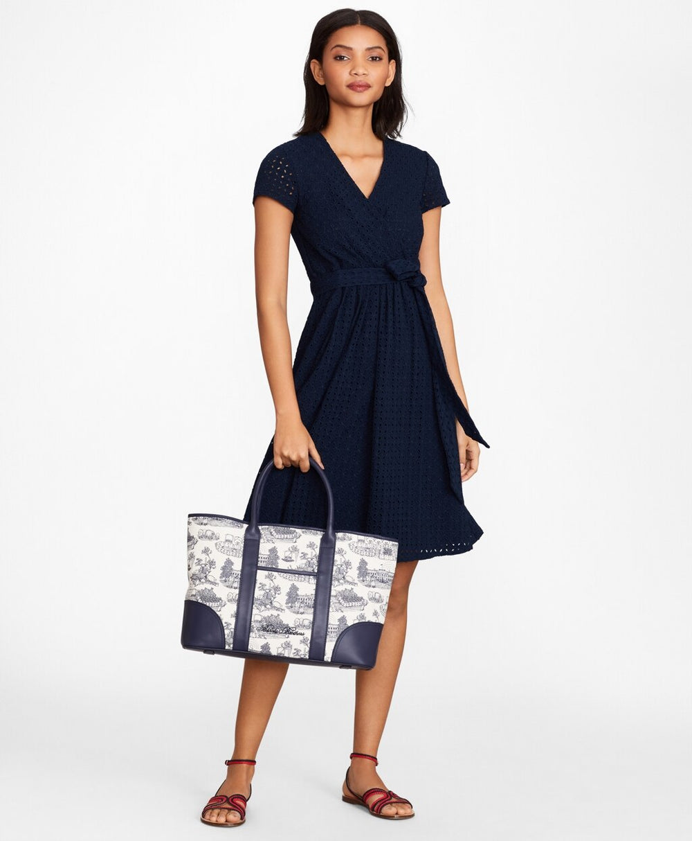 Floral Eyelet Faux Wrap Dress