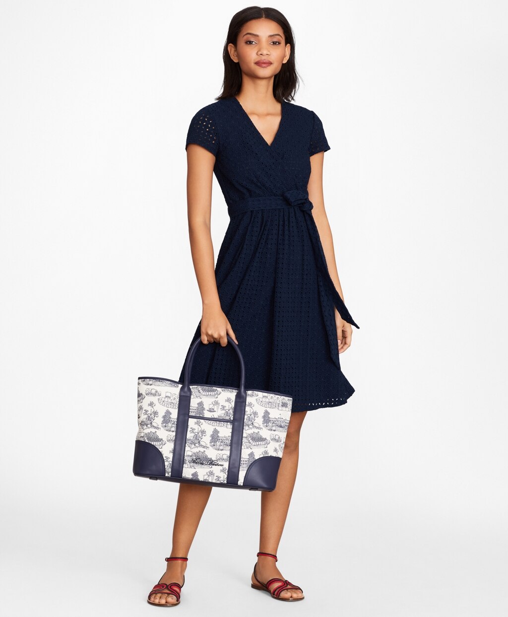 Floral Eyelet Faux Wrap Dress