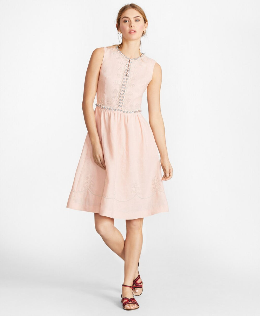 Rhinestone-Embellished Linen Dress