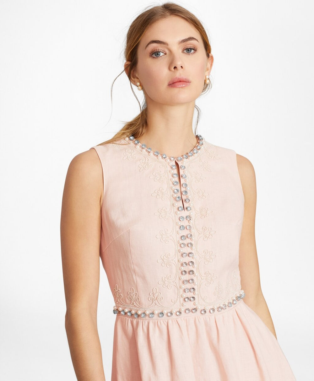 Rhinestone-Embellished Linen Dress