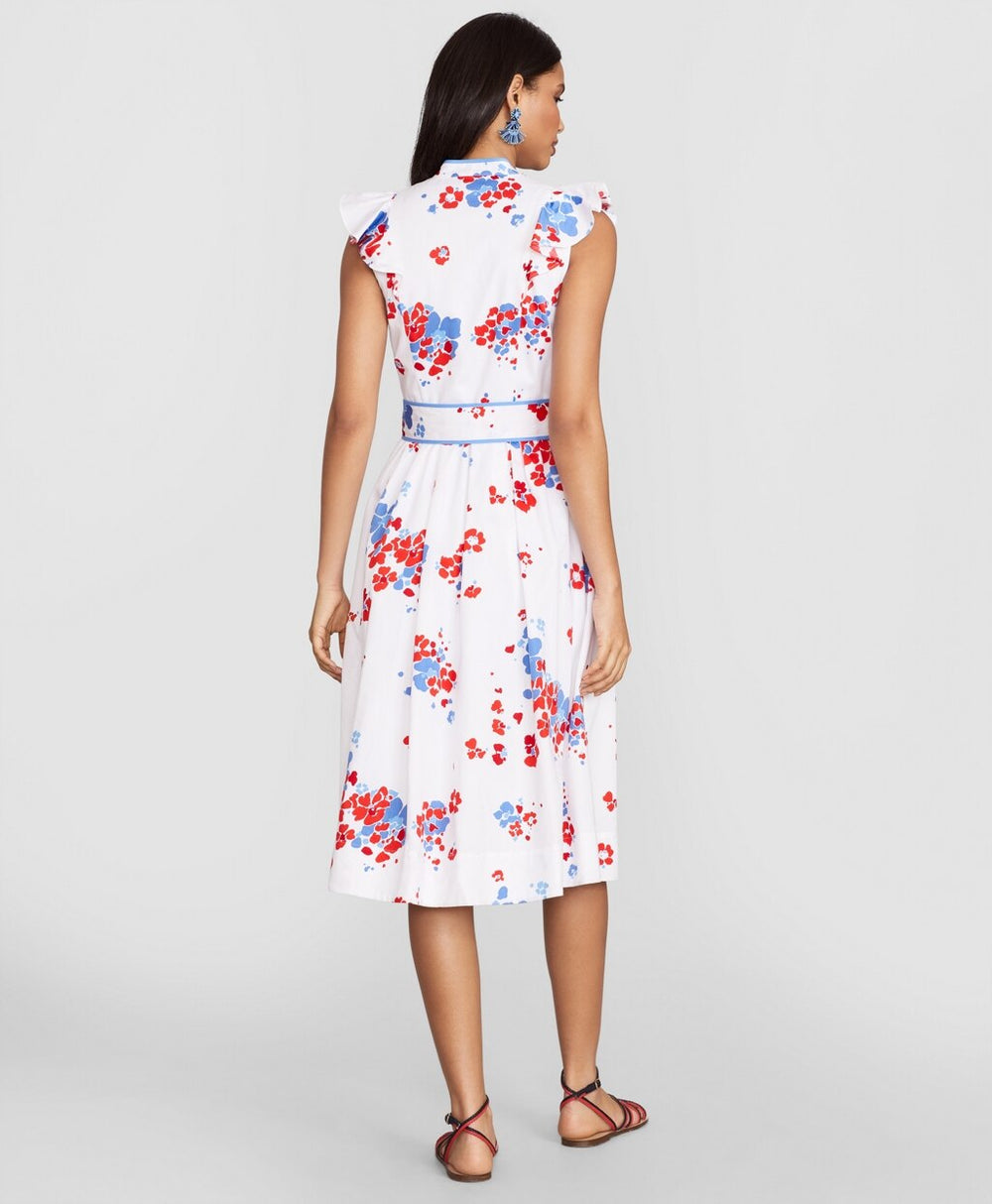 Floral-Print Supima® Cotton Sateen Flutter-Sleeve Shirt Dress