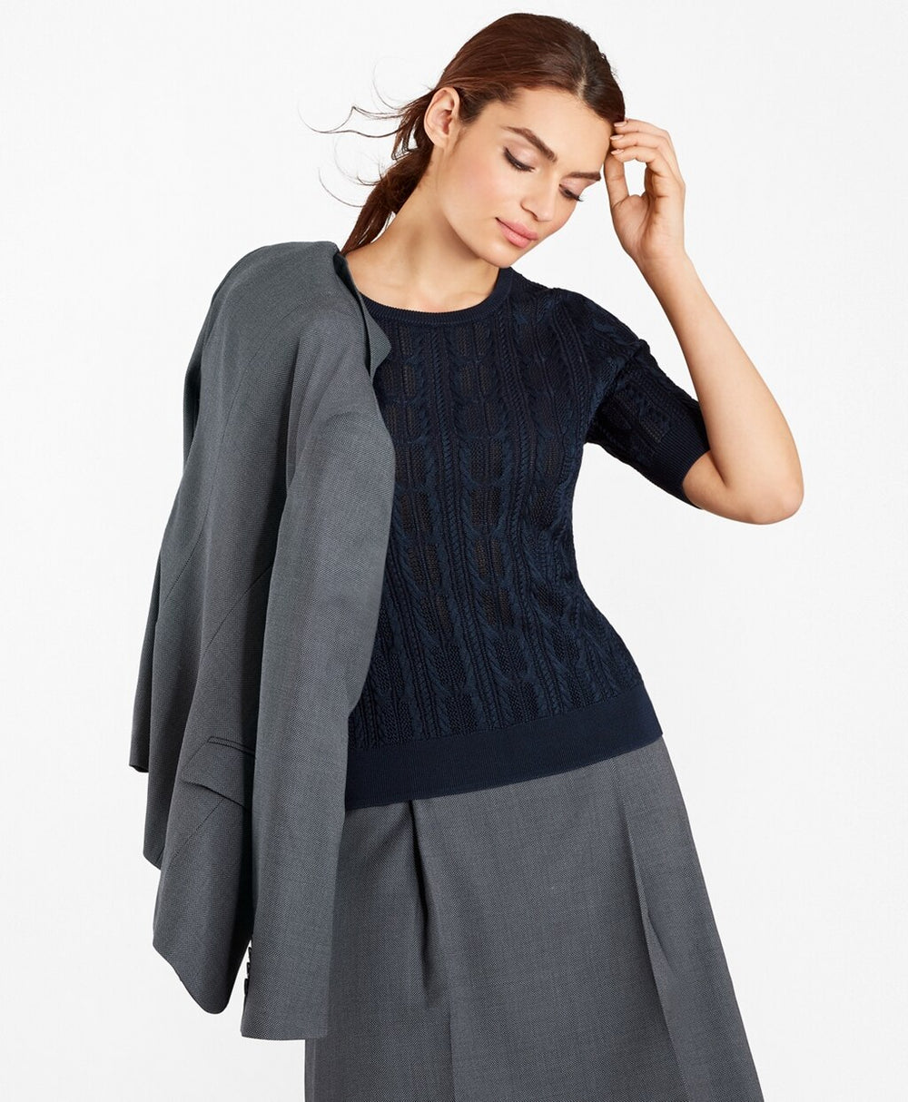 Pointelle Cable-Kit Sweater