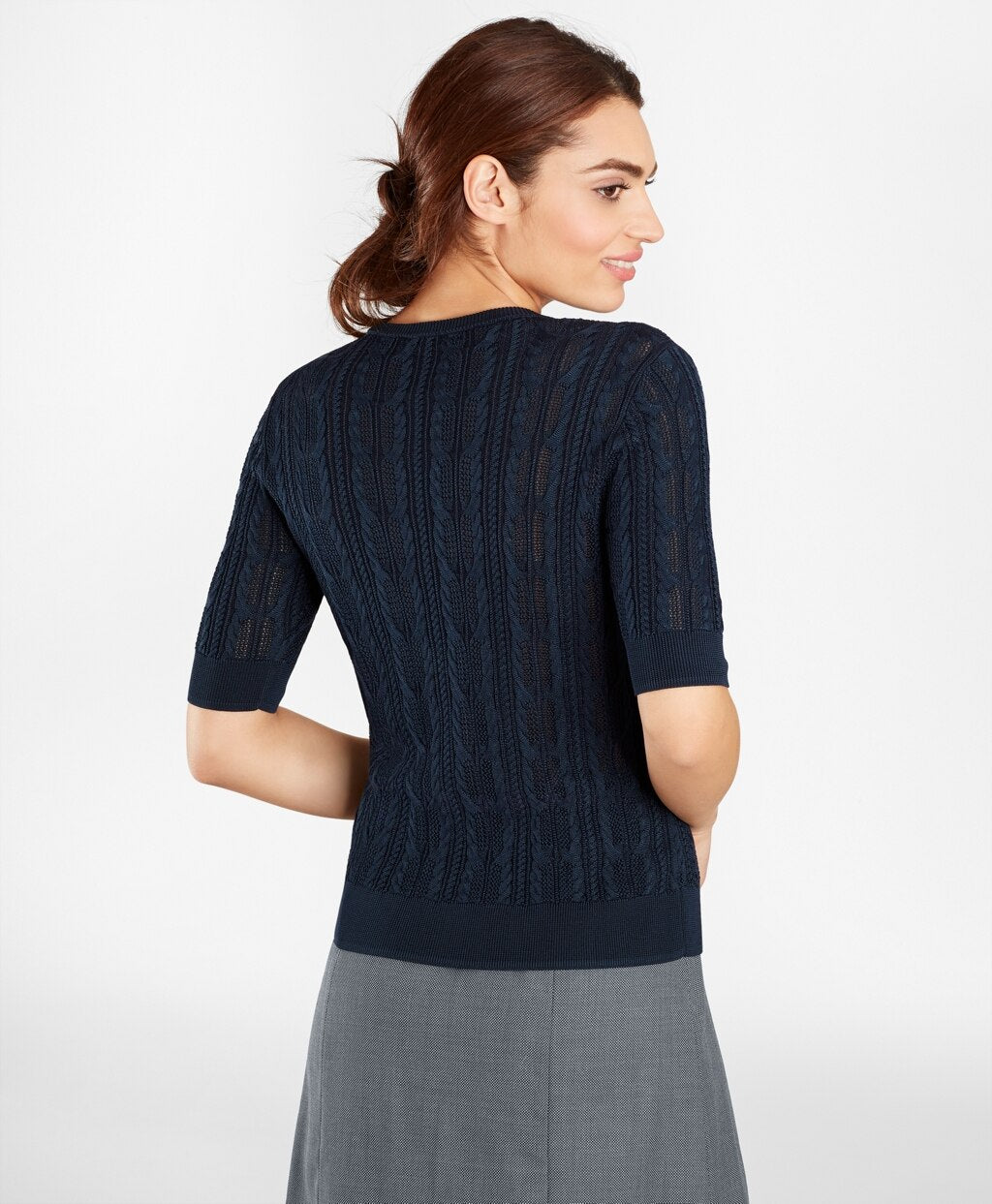Pointelle Cable-Kit Sweater