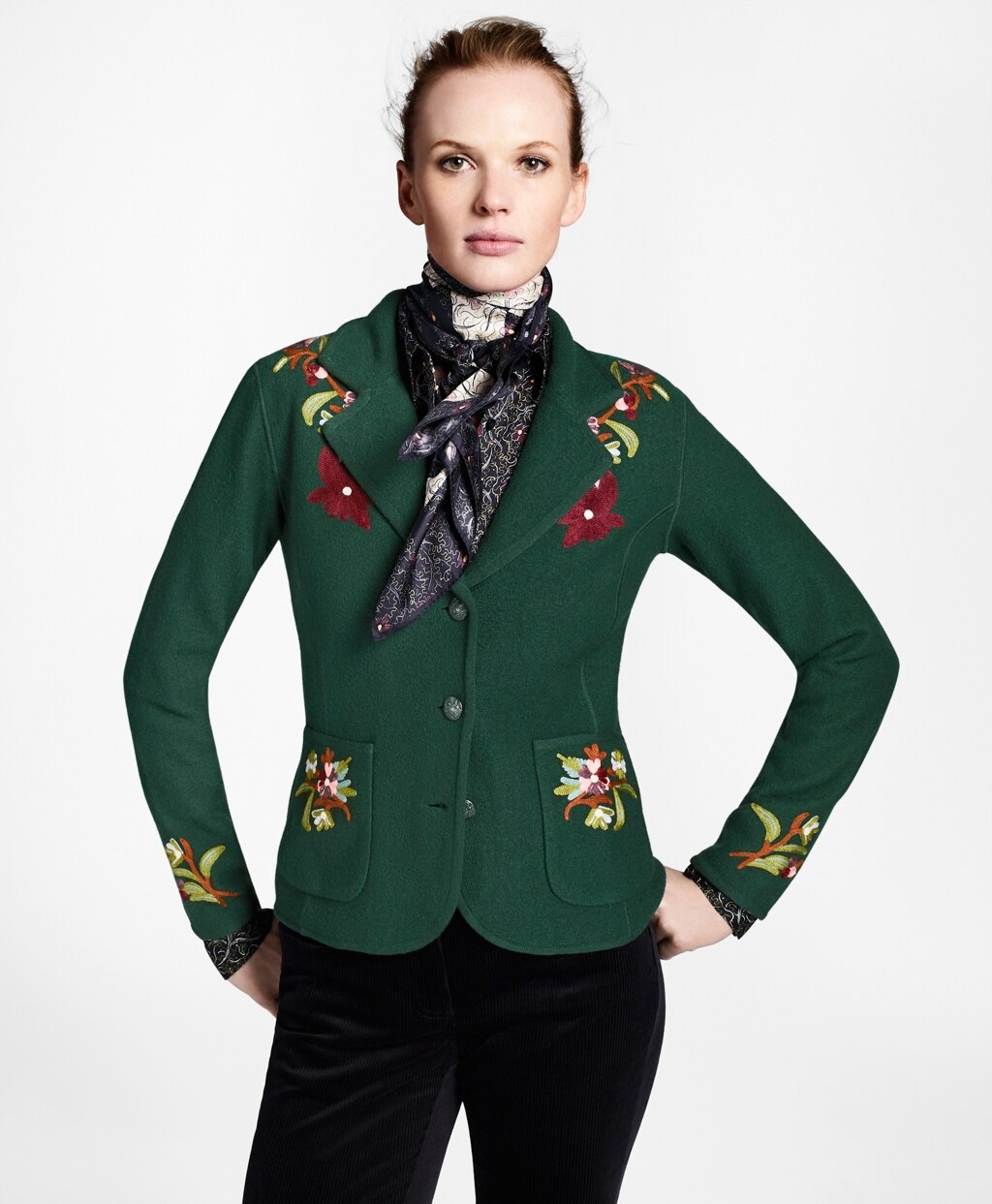 Floral-Embroidered Merino Wool Jacket