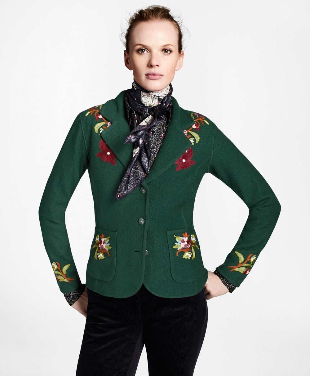 Floral-Embroidered Merino Wool Jacket