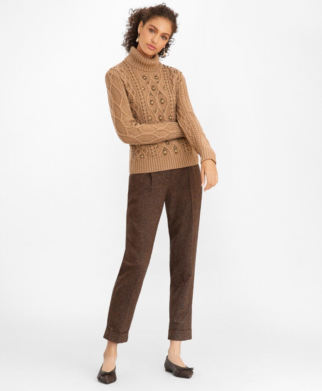 Beaded Cable-Knit Sweater