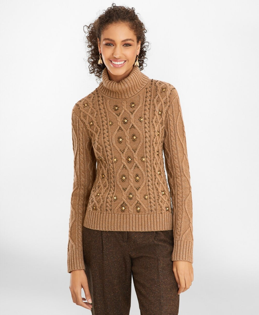 Beaded Cable-Knit Sweater