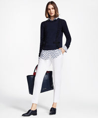 Grosgrain-Trimmed Supima® Cotton Cable-Knit Sweater
